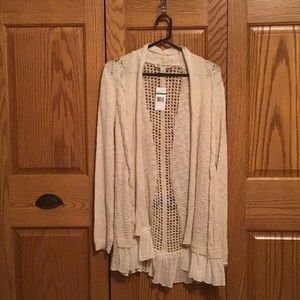 New  size large Vintage America, tan/beige with ruffle cardigan.